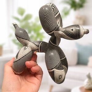 Handcrafted Black & White Geometric Balloon Dog Sculpture - Home Art
